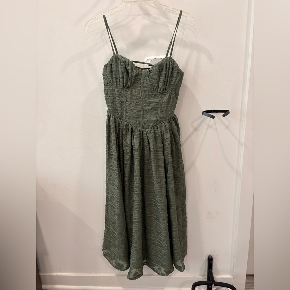 Women’s Olive Green Midi Dress with Spaghetti Straps
